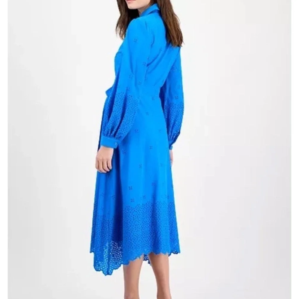 NWT Julia Jordan Women's Sz XL Long-Sleeve Layered Cotton Eyelet Midi Dress Blue